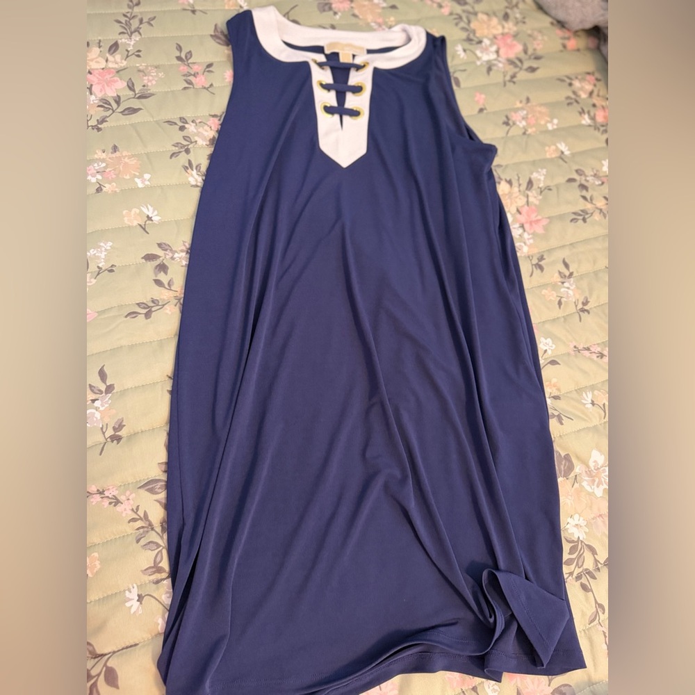 Michael Kors Navy Dress with Gold and White Details